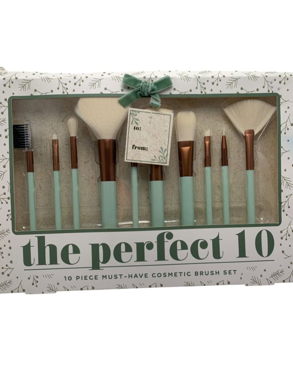 10-Piece Self-Love Rituals Cosmetic Brush Set With Mint Handles & Copper Accents